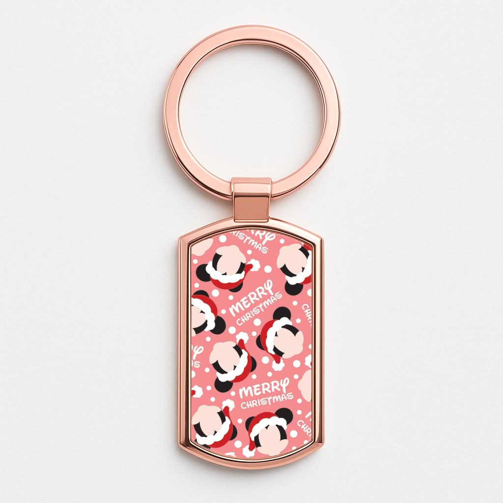 Merry Christmas Cartoon Mouse Pattern Rose Gold Keyring