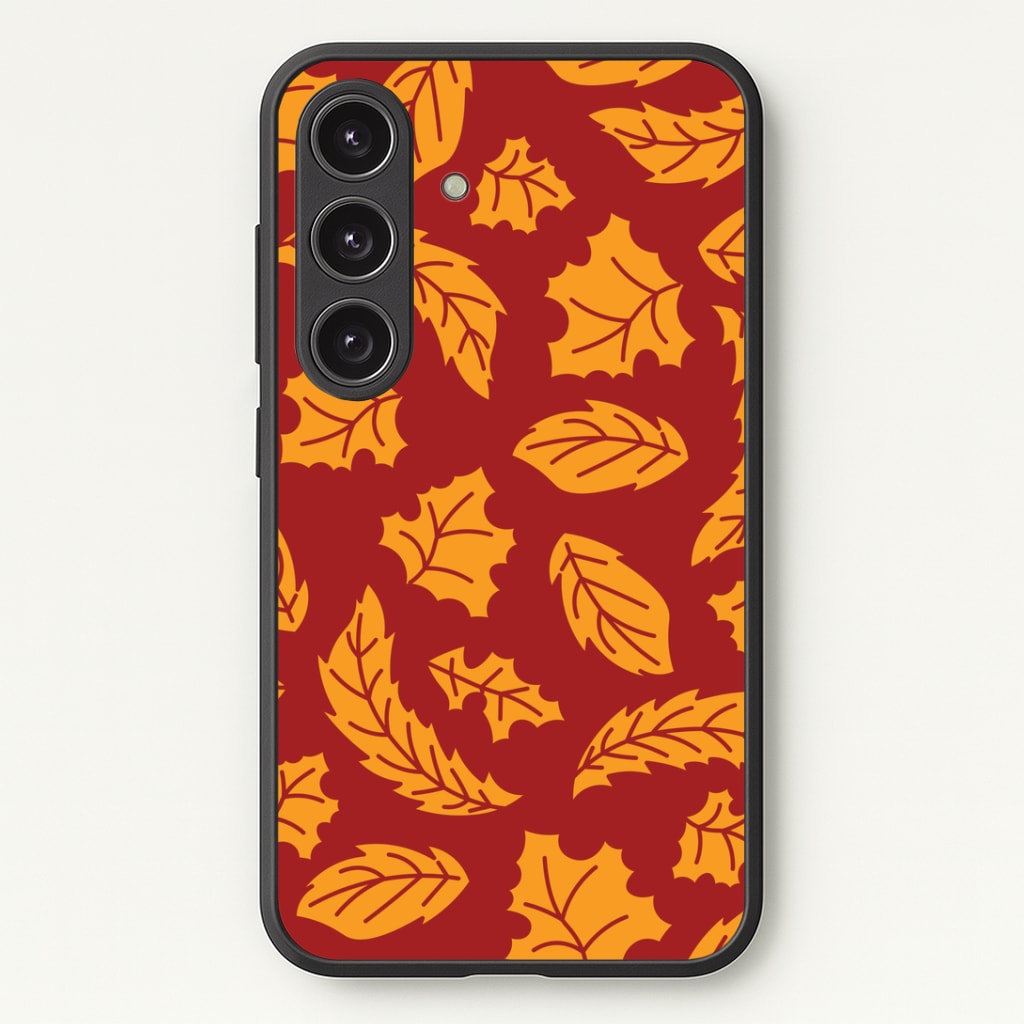 Orange Leaves Pattern Galaxy S25 Case