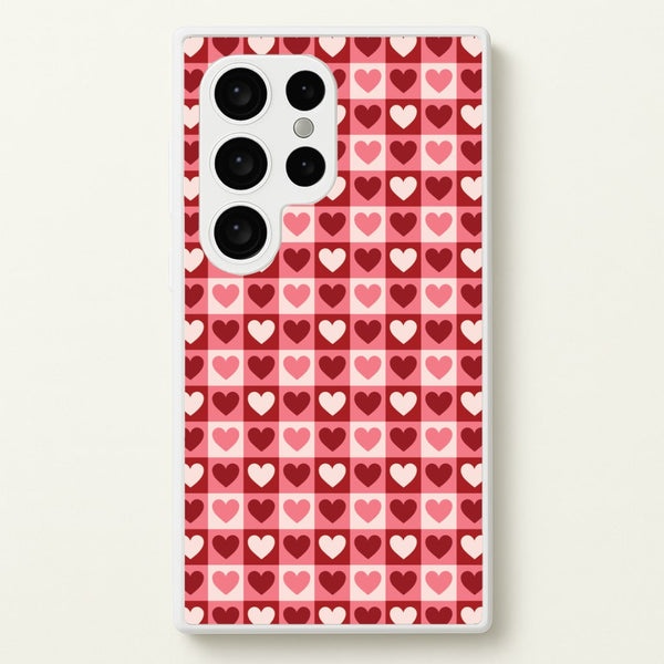Pink Tartan Love Hearts Pattern Galaxy S24 Ultra Case