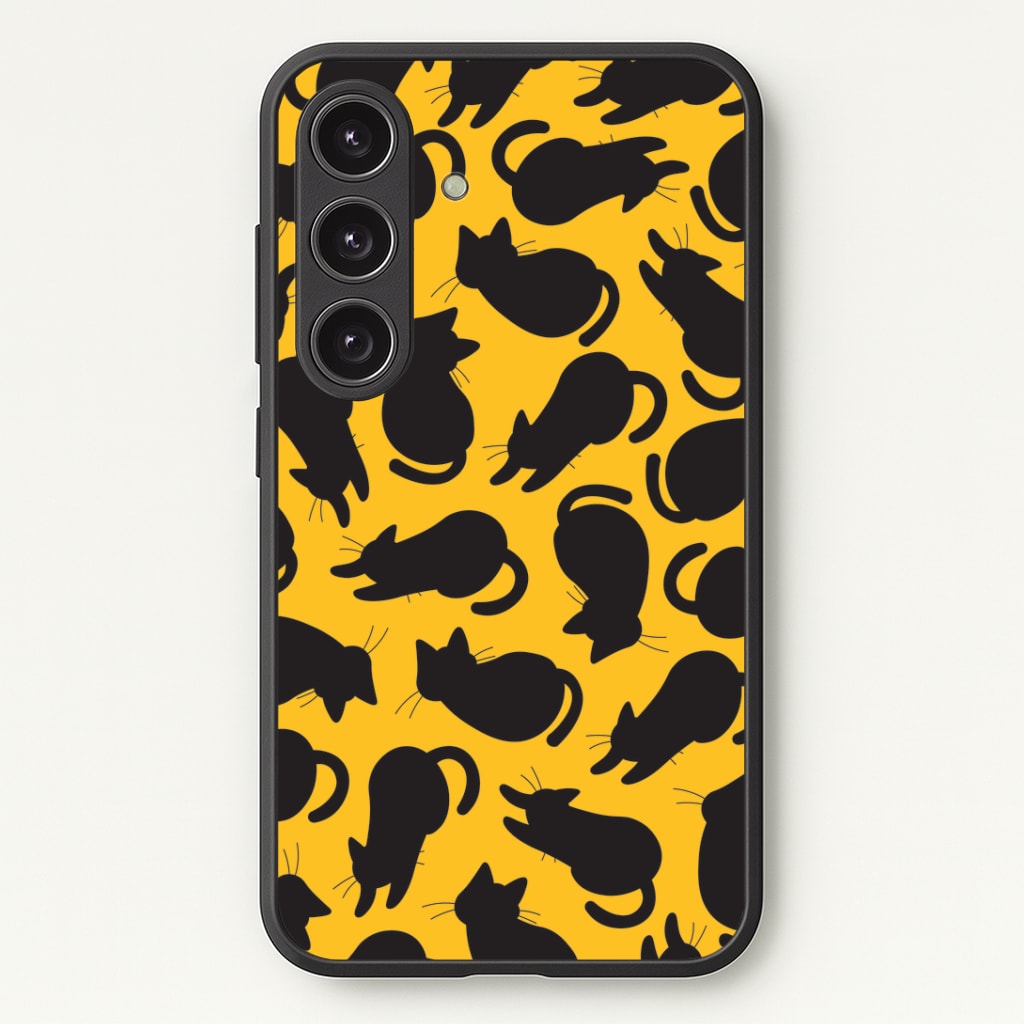 Black Cat Silhouettes Pattern Galaxy S25 Plus Case
