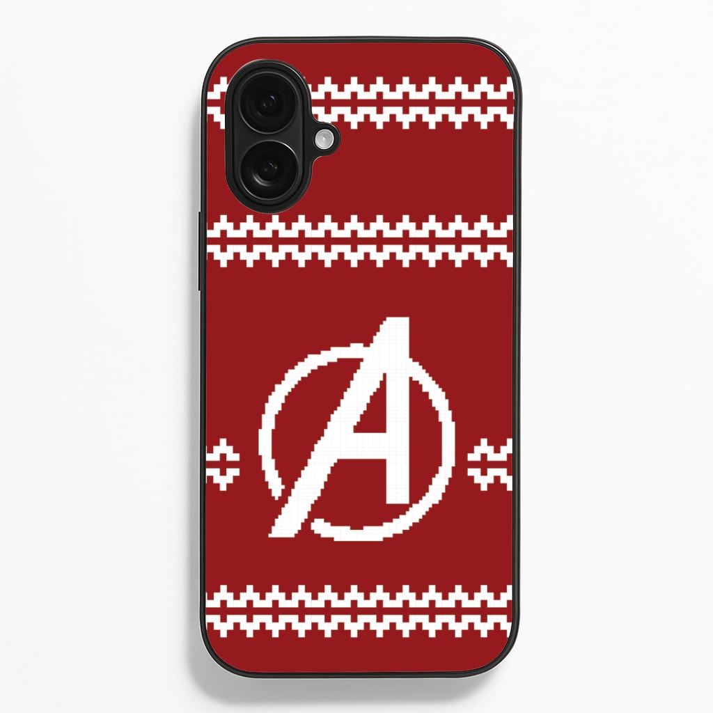 Superhero Team Red Christmas Jumper iPhone 16 Plus Case