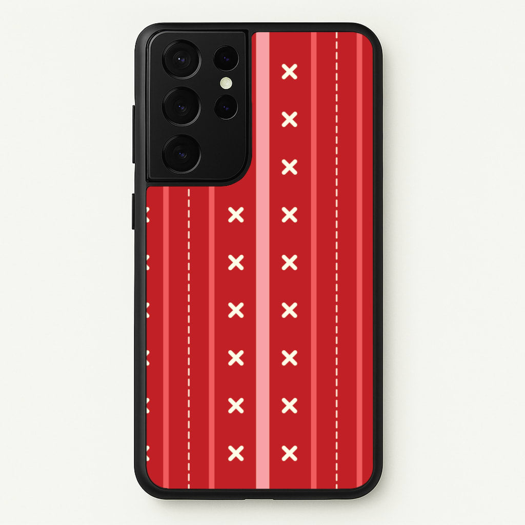 Stripes And Stitches Red Christmas Pattern Galaxy S21 Ultra Case