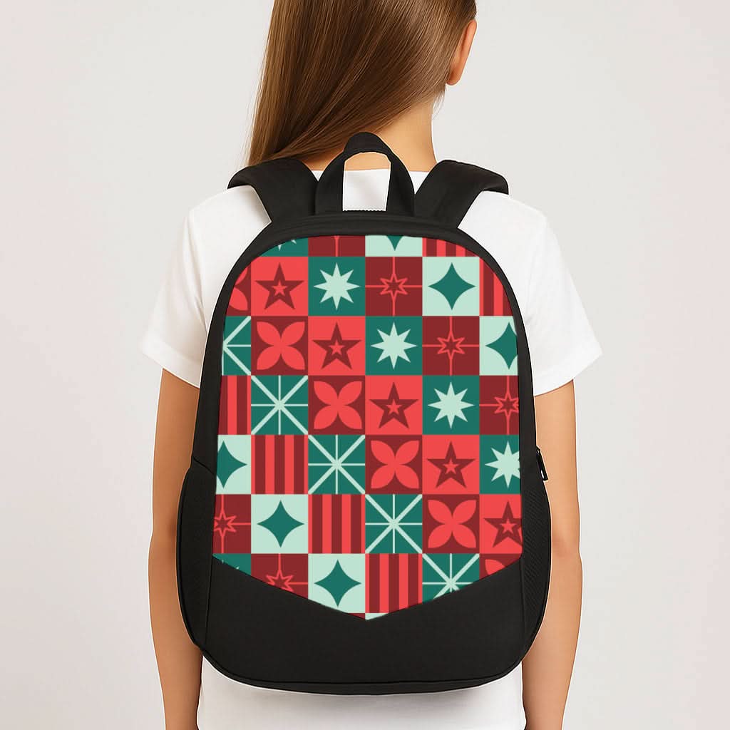 Geometric Square Christmas Pattern School Bag