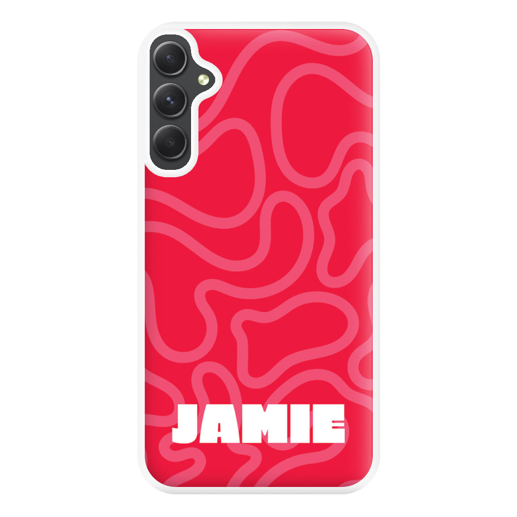 Red And Pink Squiggles Personalised Name Galaxy A14 Case
