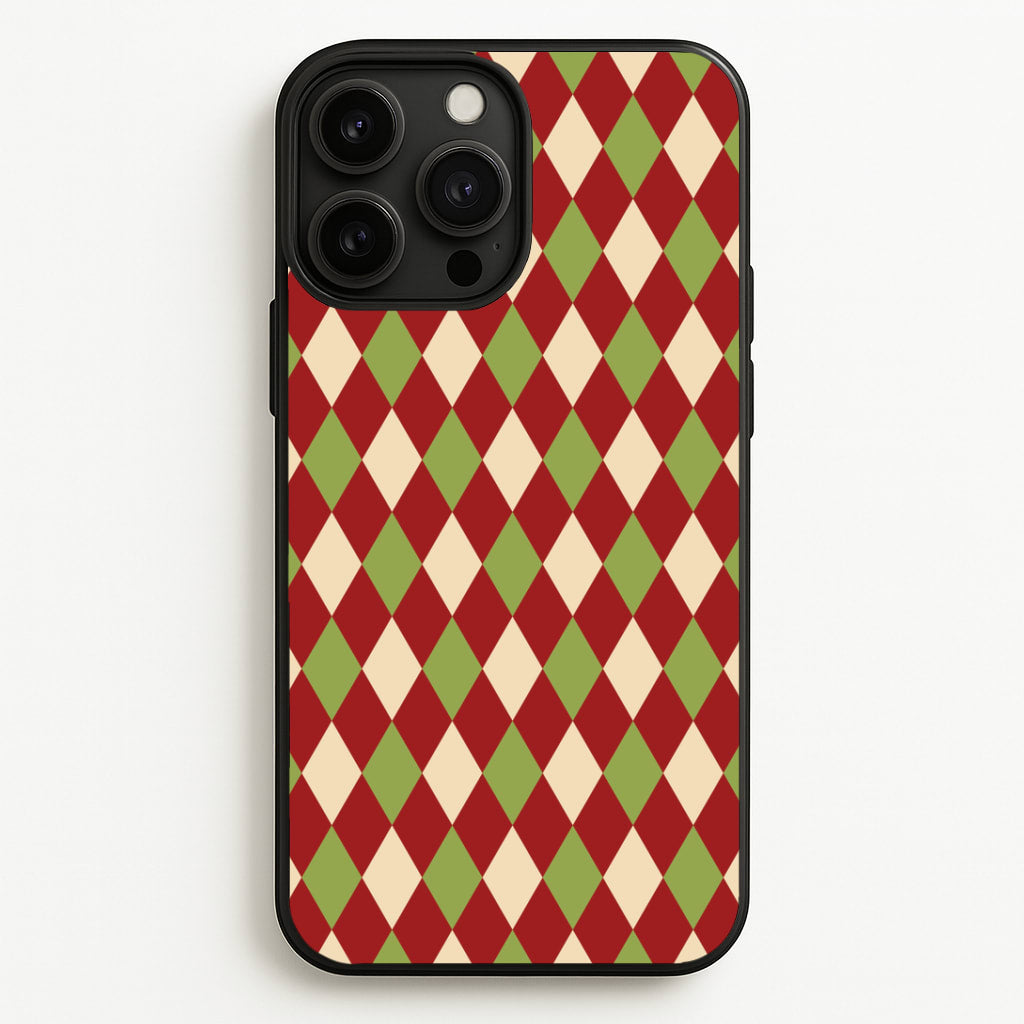 Red And Green Argyle Christmas Pattern iPhone 13 Pro Case