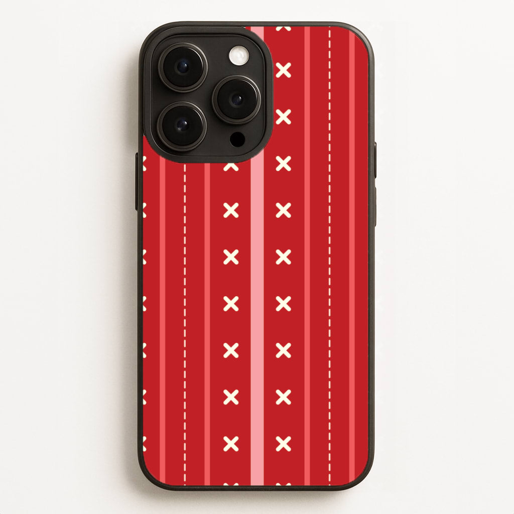 Stripes And Stitches Red Christmas Pattern iPhone 16 Pro Max Case
