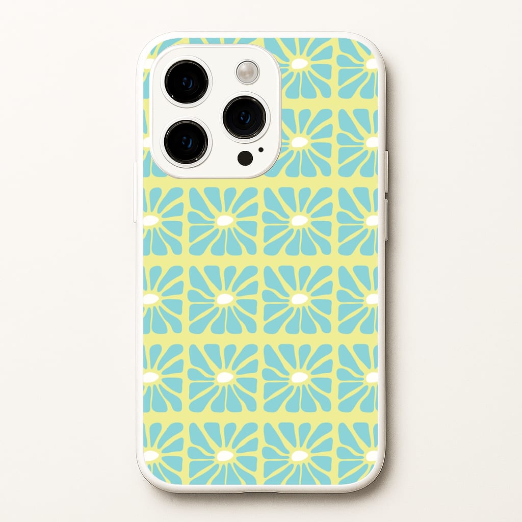 Square Abstract Flowers Blue iPhone 14 Pro Case