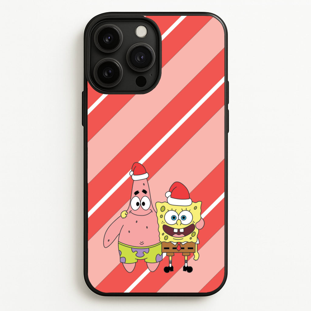 Cartoon Sponge And Starfish Christmas Hats iPhone 13 Pro Case