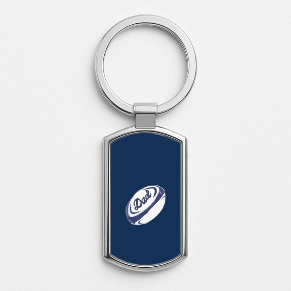 Dad Rugby Ball Silver Metal Keyring