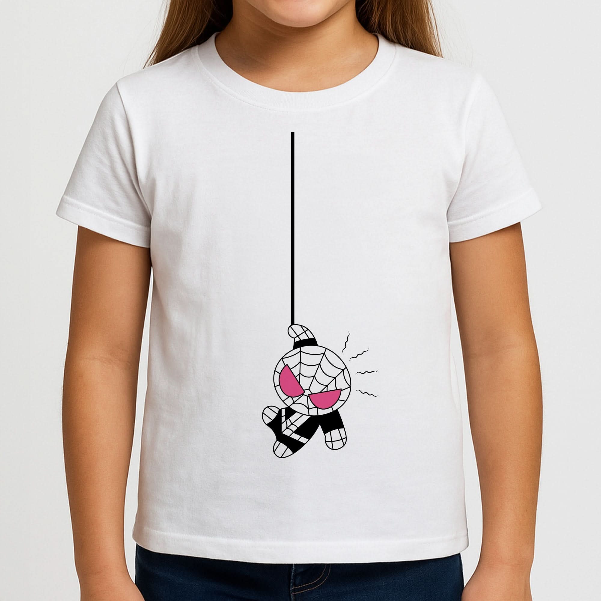 Pink Hanging Spider Hero Girls T-Shirt