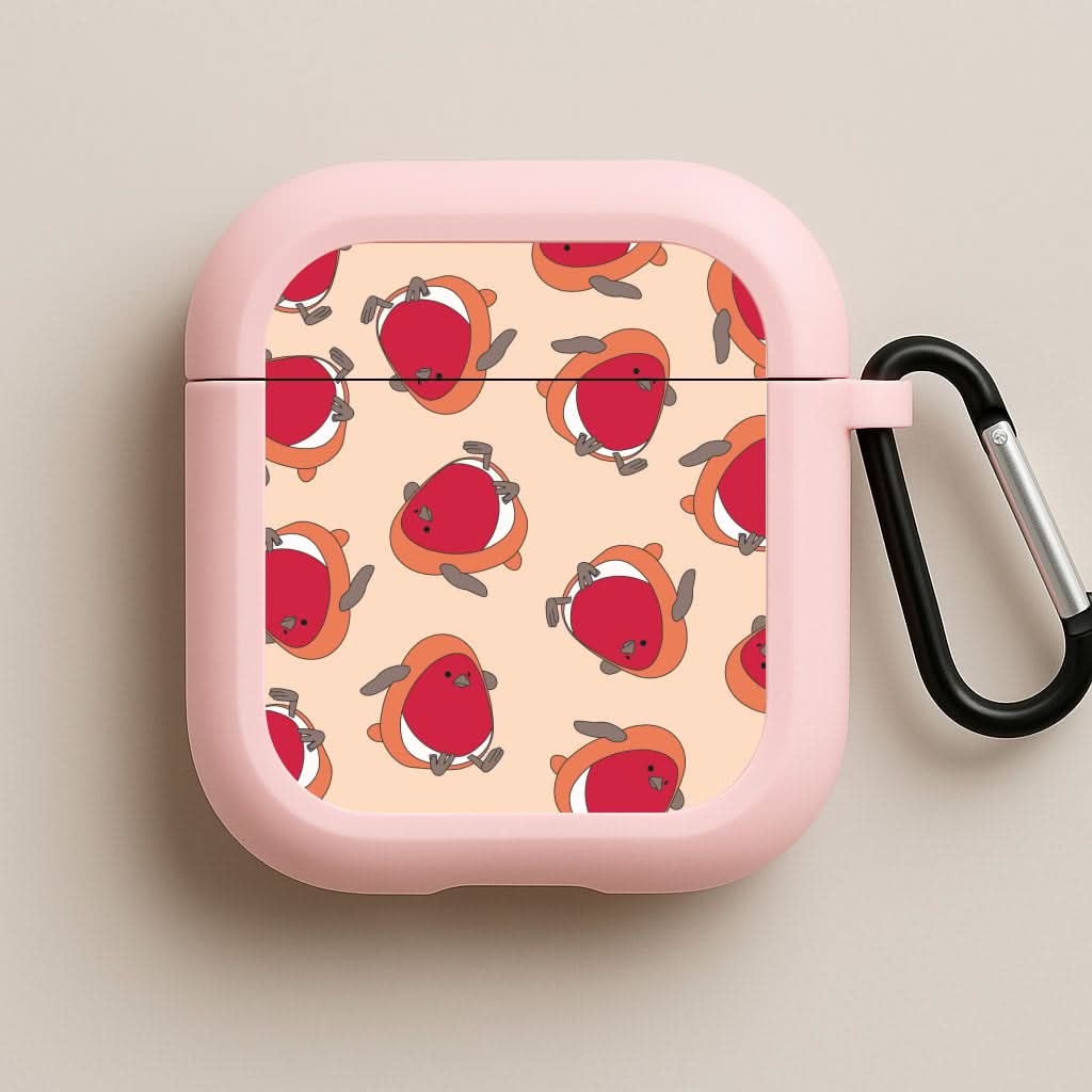 Christmas Robin Plush Pattern Pink AirPods Case