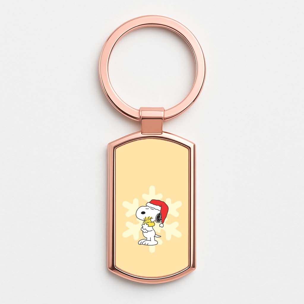Christmas Cartoon Beagle And Bird Rose Gold Keyring
