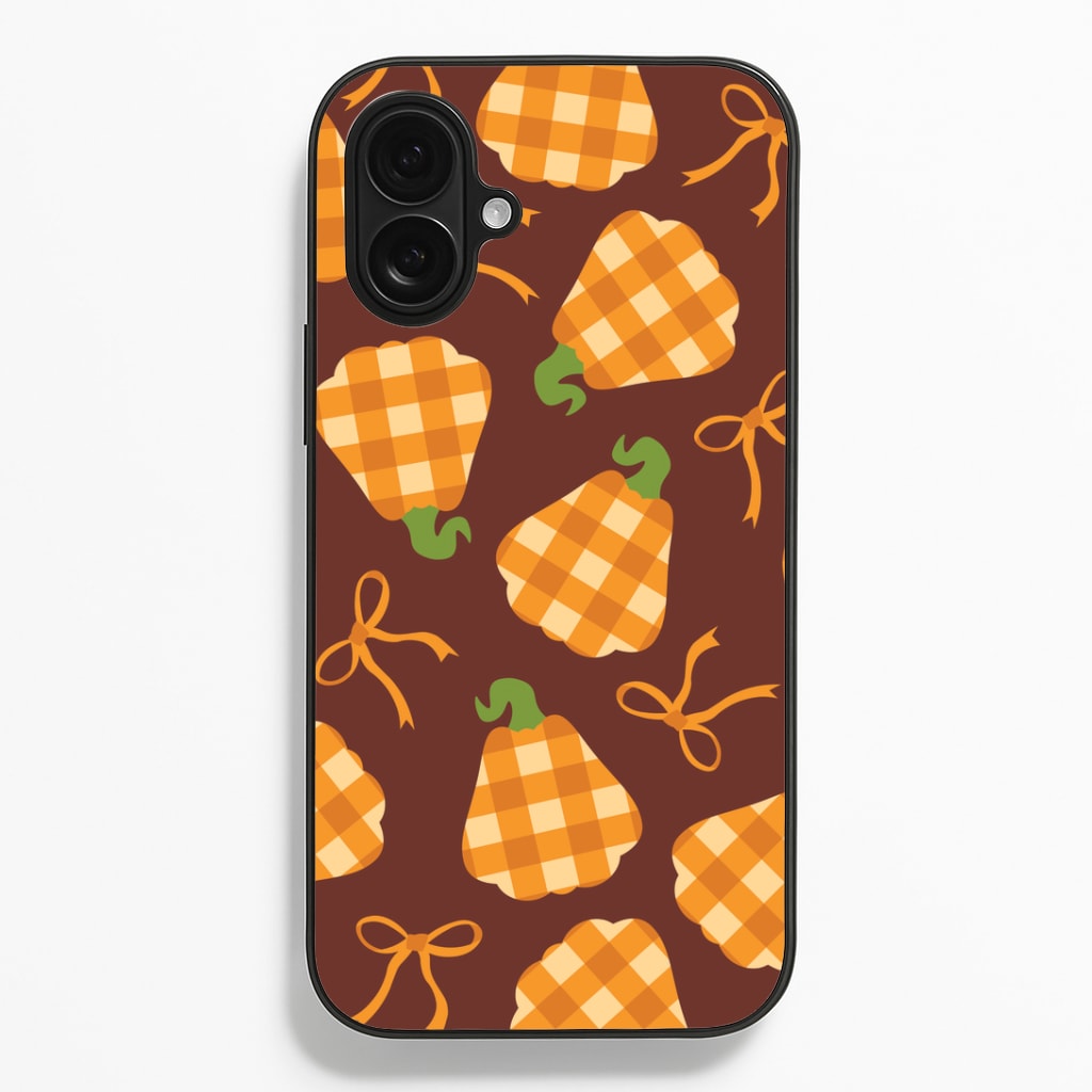 Tartan Pumpkins And Bows Pattern iPhone 16 Plus Case