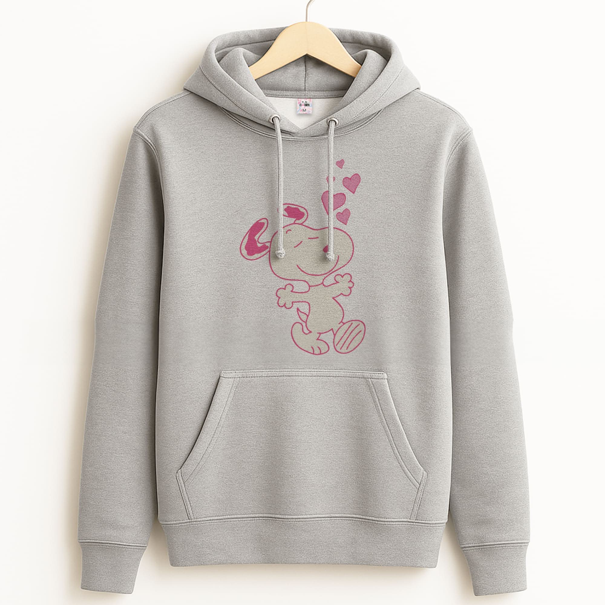 Cartoon Beagle Valentine Hearts Pattern Unisex Grey Hoodie