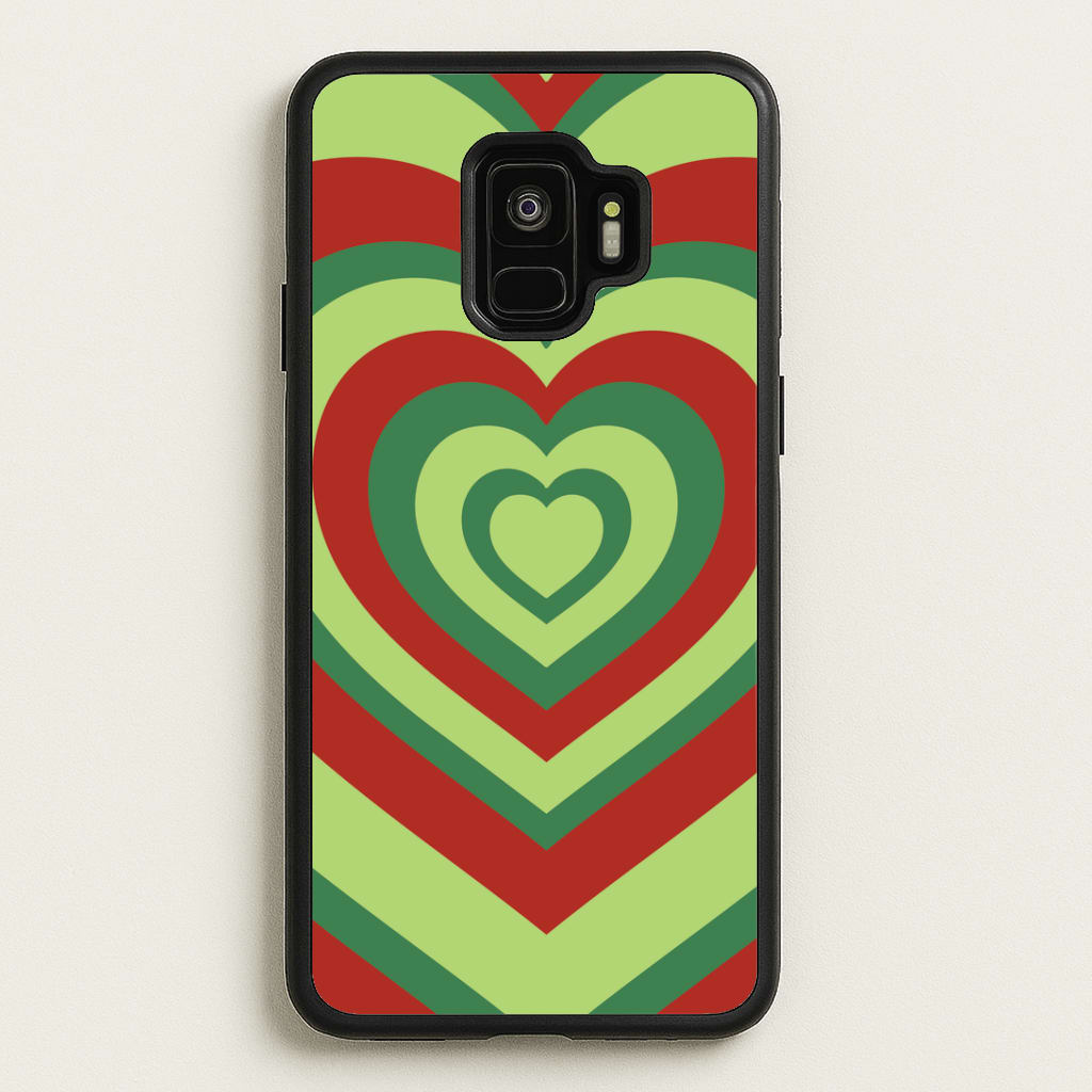 Red And Green Trippy Heart Christmas Pattern Galaxy S9 Case