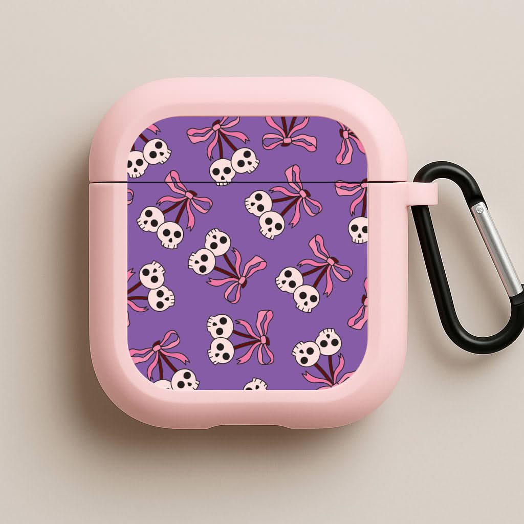 Cherry Skulls Pattern Pink AirPods Case
