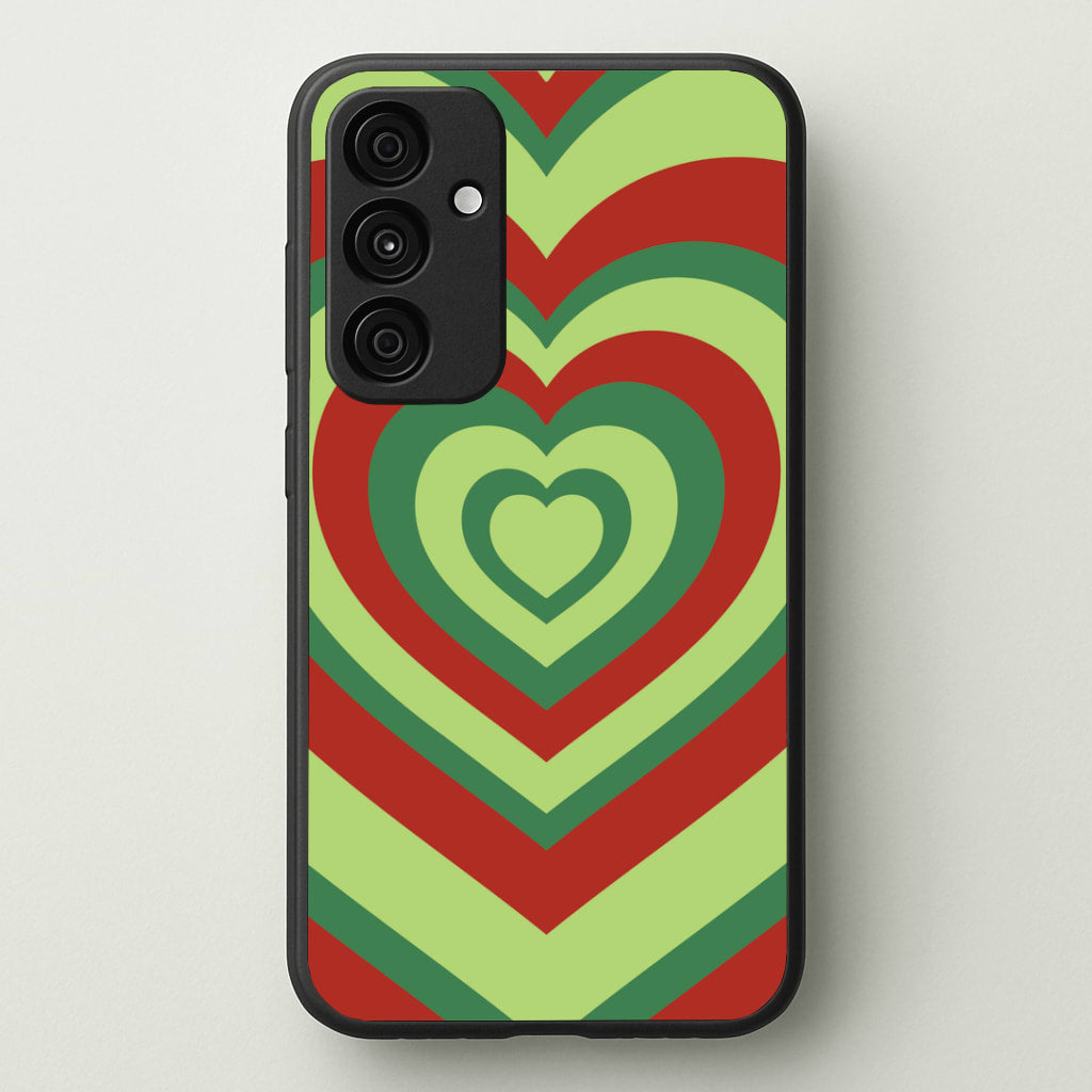 Red And Green Trippy Heart Christmas Pattern Galaxy A15 Case
