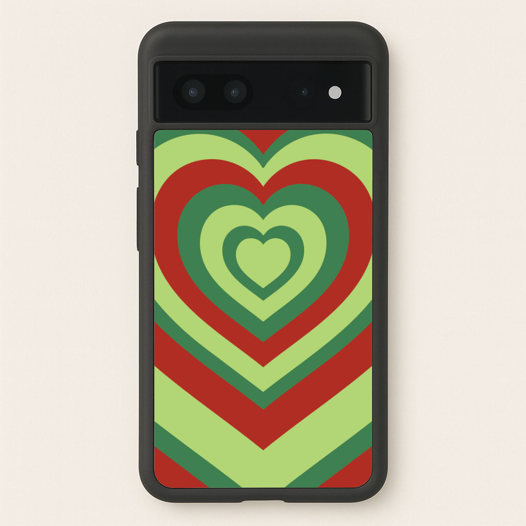 Red And Green Trippy Heart Christmas Pattern Google Pixel 7 Case
