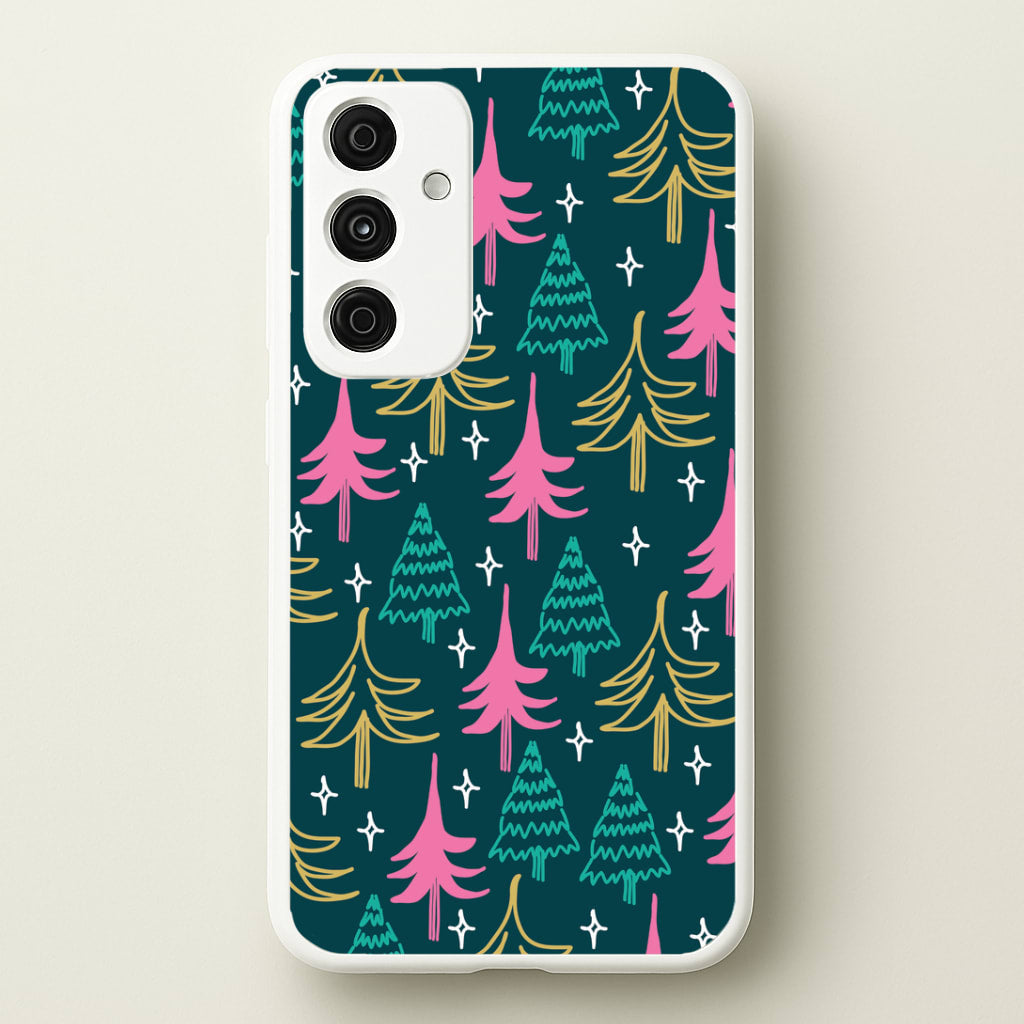 Colourful Sketched Christmas Trees Pattern Galaxy A55 Case