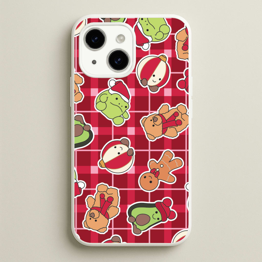 Christmas Plushies Tartan Pattern iPhone 15 Case