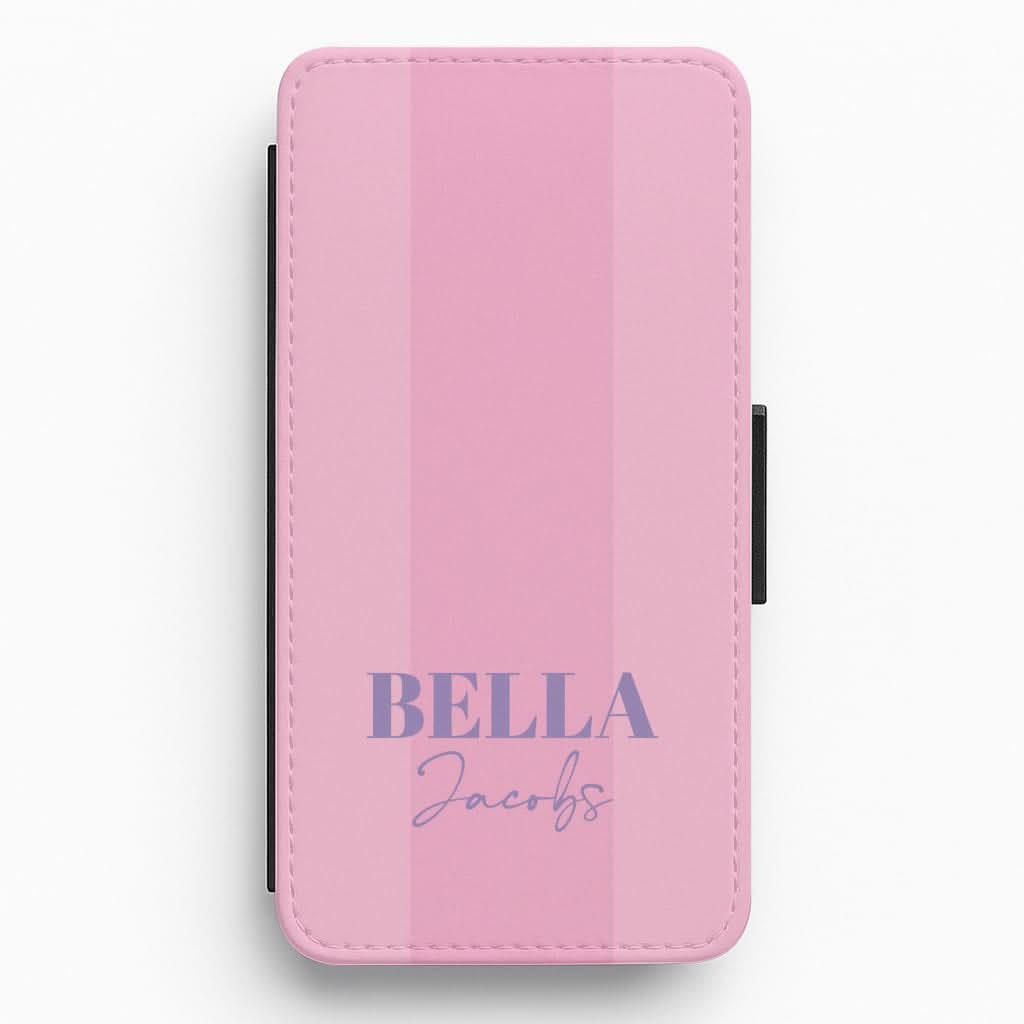 Pink Stripe Personalised Name Flip / Wallet Phone Case