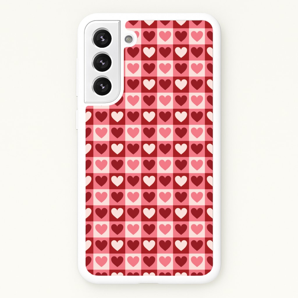 Pink Tartan Love Hearts Pattern Galaxy S22 Case