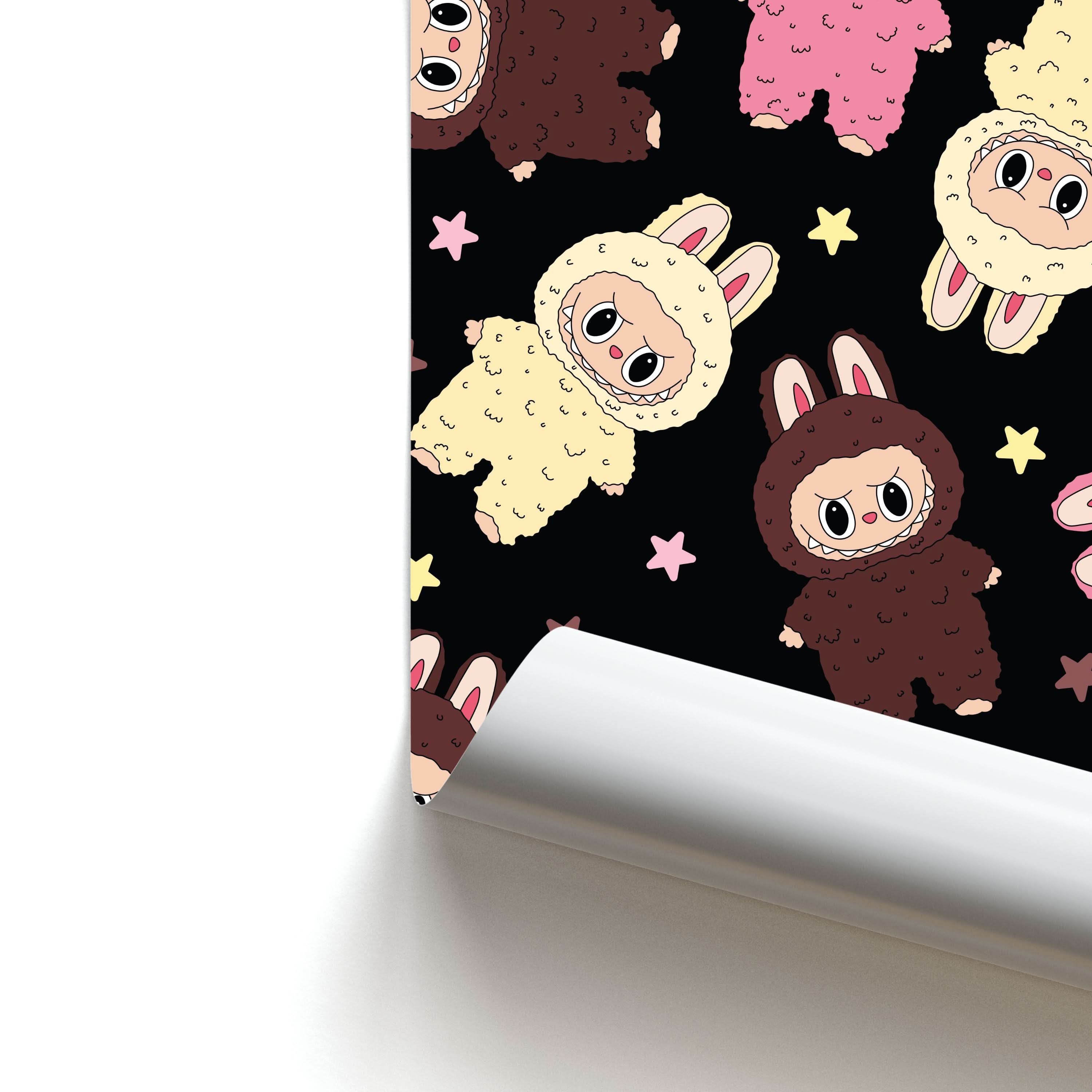 Cute Monsters And Stars Pattern Poster