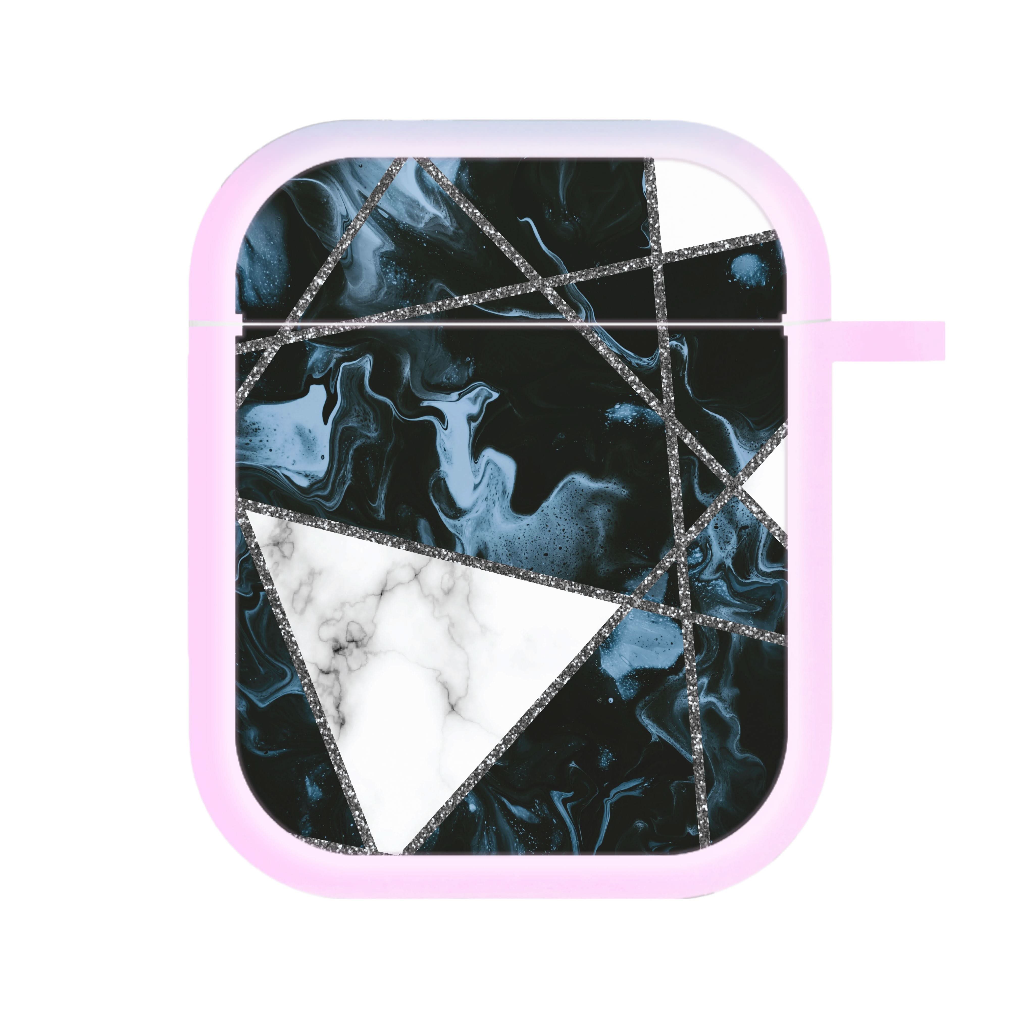 Dark Blue Marble And Silver Collage AirPods Case