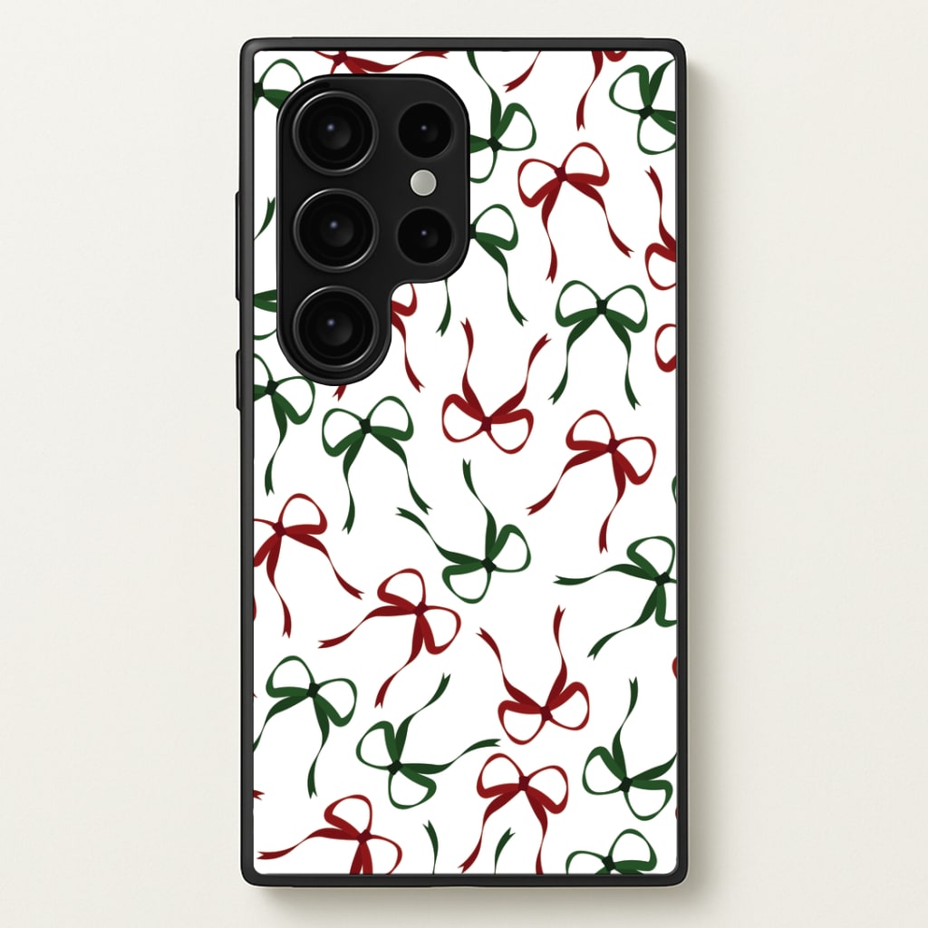Red And Green Coquette Christmas Bows Pattern Galaxy S24 Ultra Case