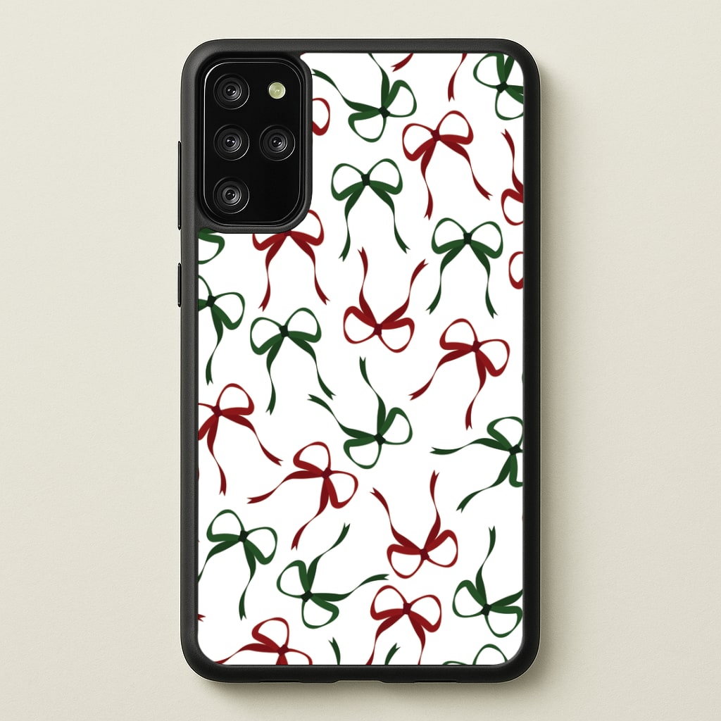 Red And Green Coquette Christmas Bows Pattern Galaxy S20 Plus Case