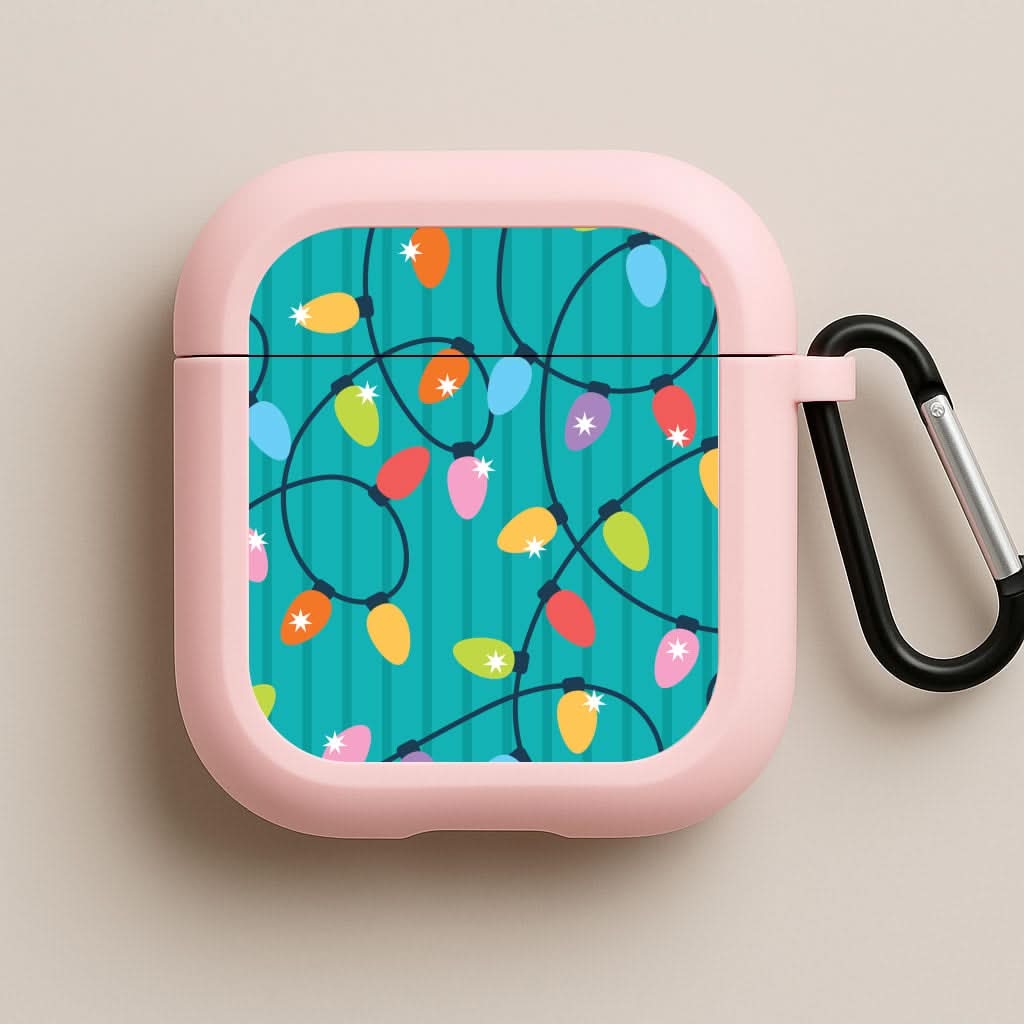 Funky Christmas Lights Pattern Pink AirPods Case