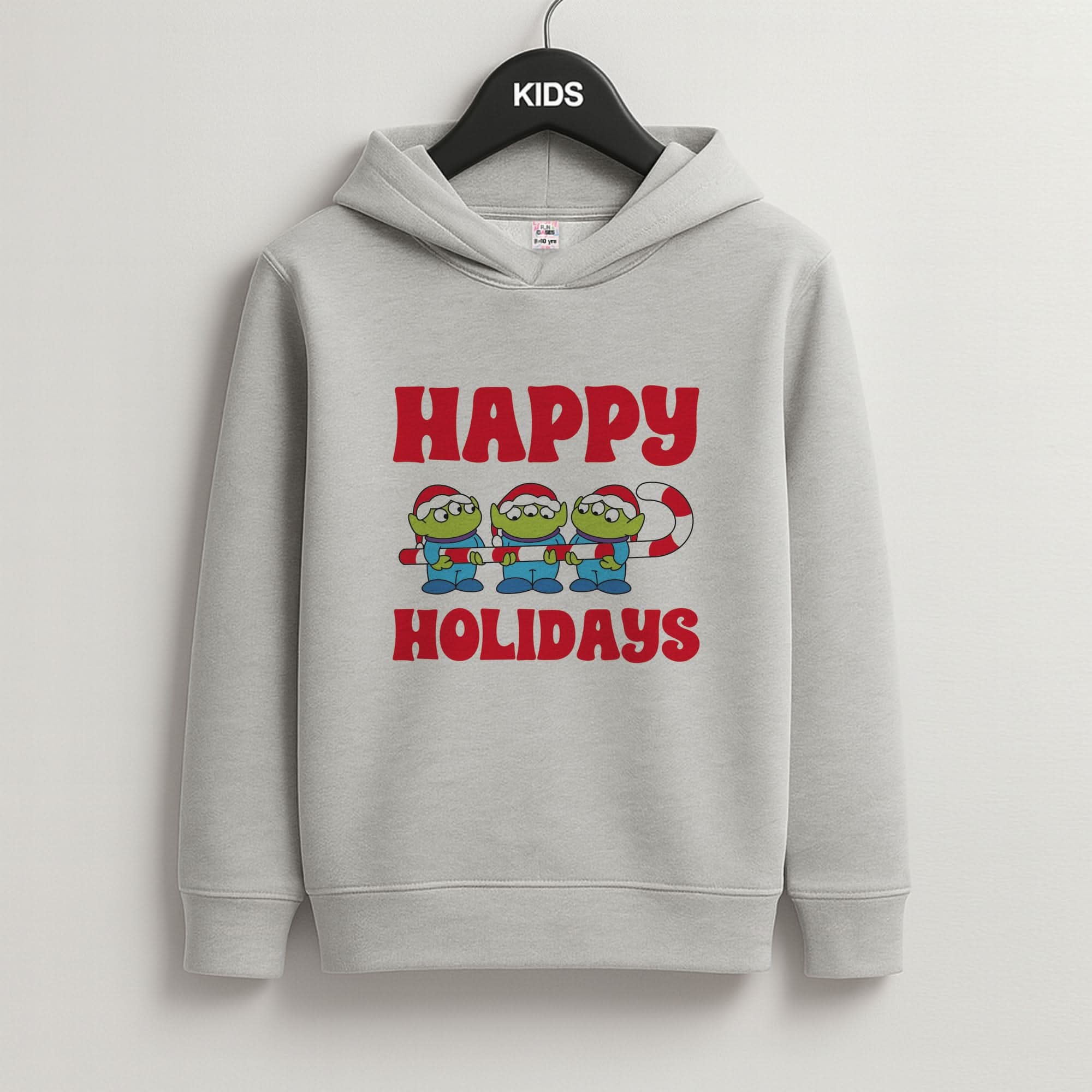 Happy Holidays Cute Green Aliens Grey Kids Hoodie