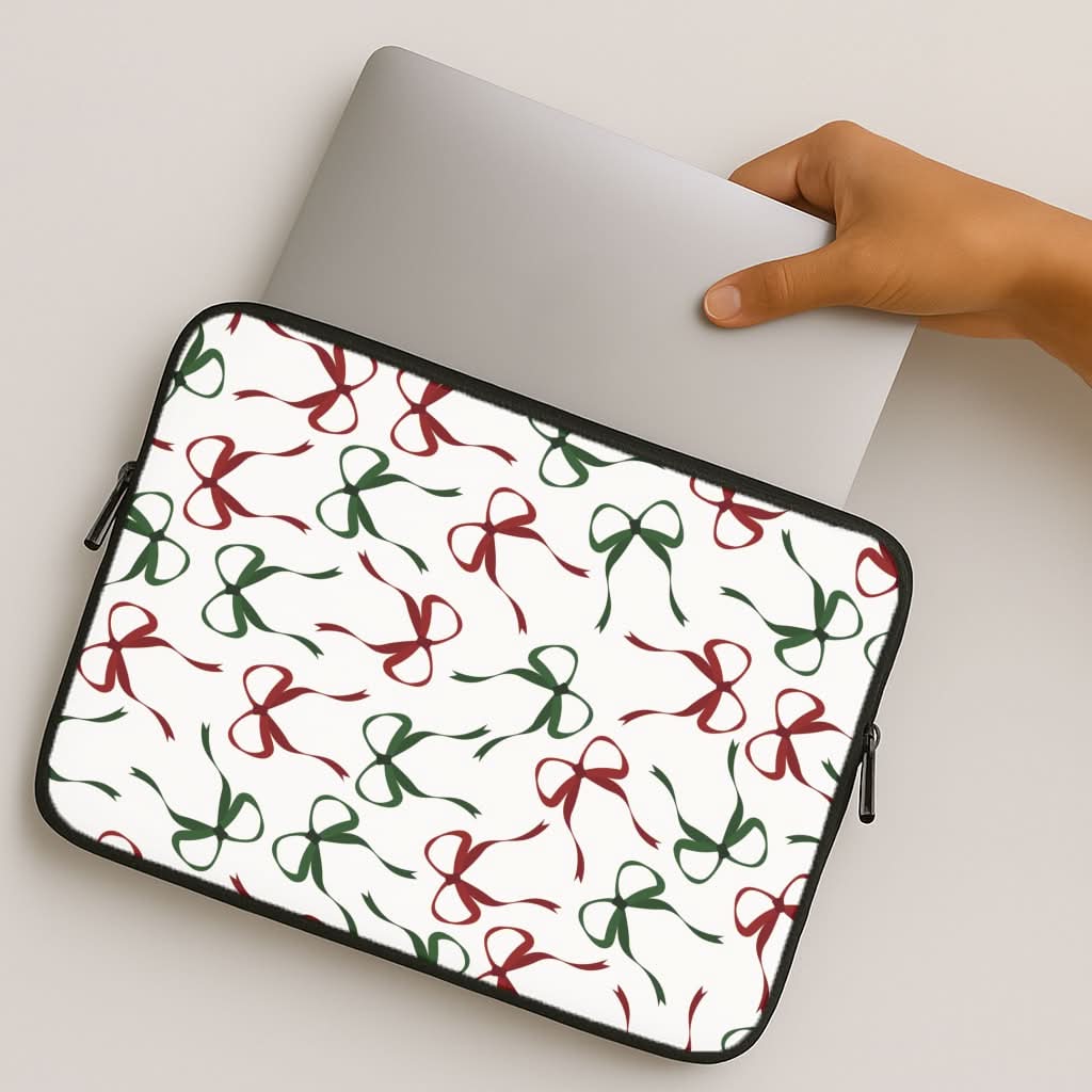 Red And Green Coquette Christmas Bows Pattern MacBook Cover