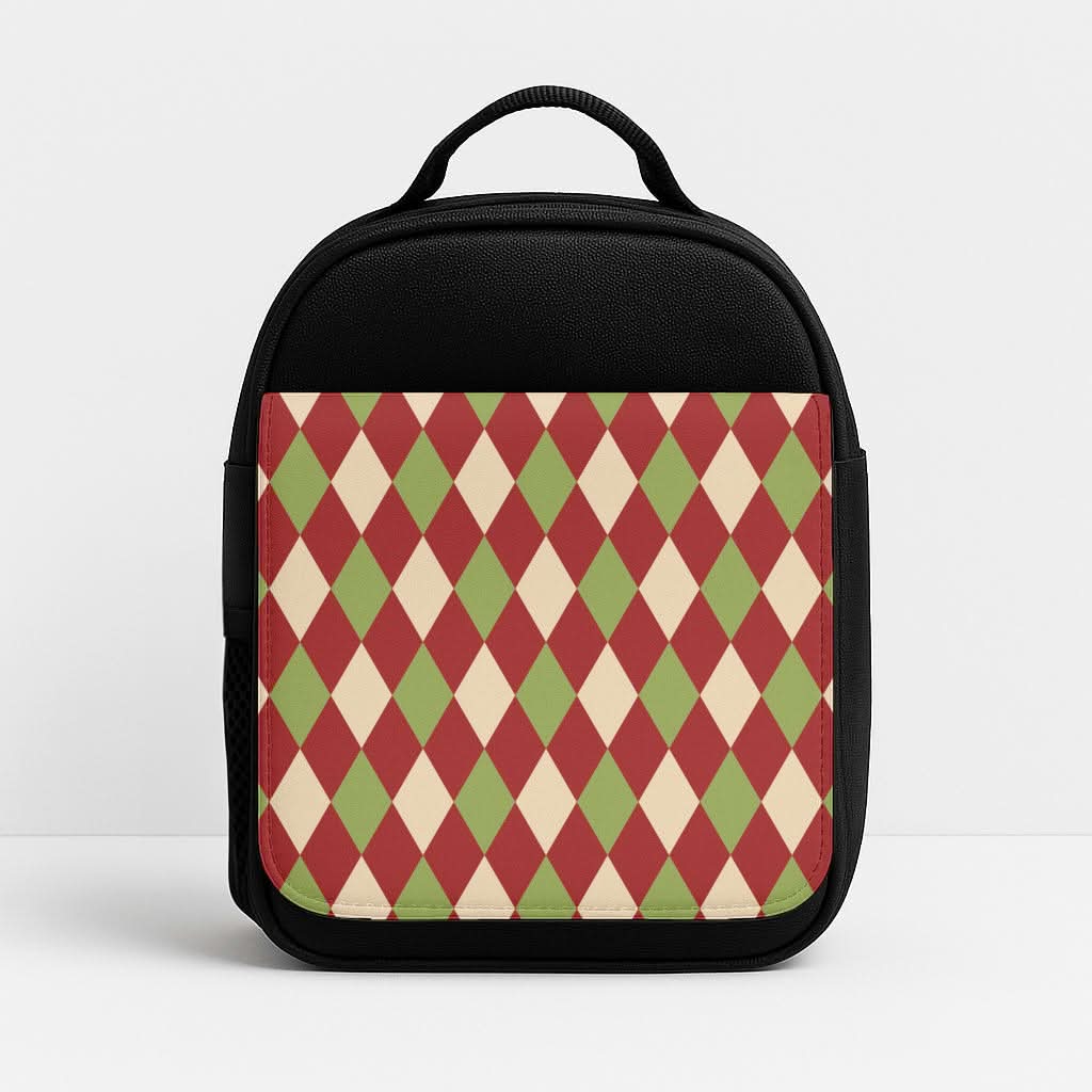 Red And Green Argyle Christmas Pattern Insulated Lunch Bag