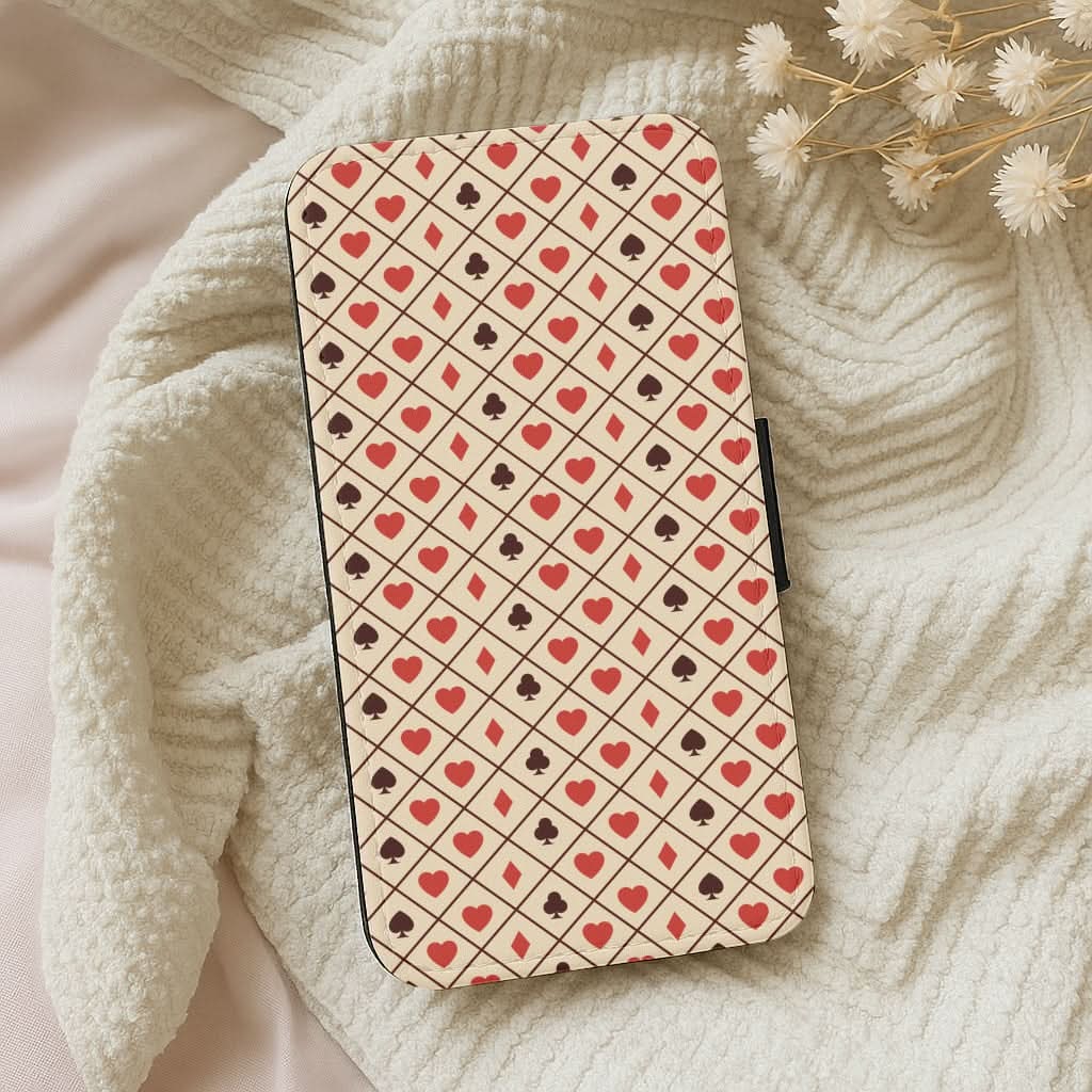 Zig-Zag Card Suits Pattern Leather Phone Case