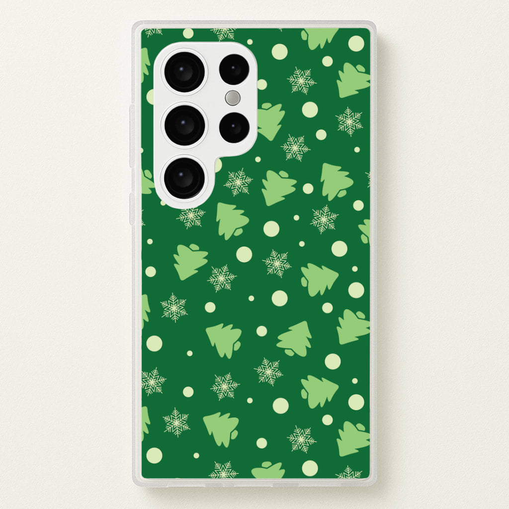 Cartoon Christmas Trees And Snowflakes Pattern Galaxy S24 Ultra Case