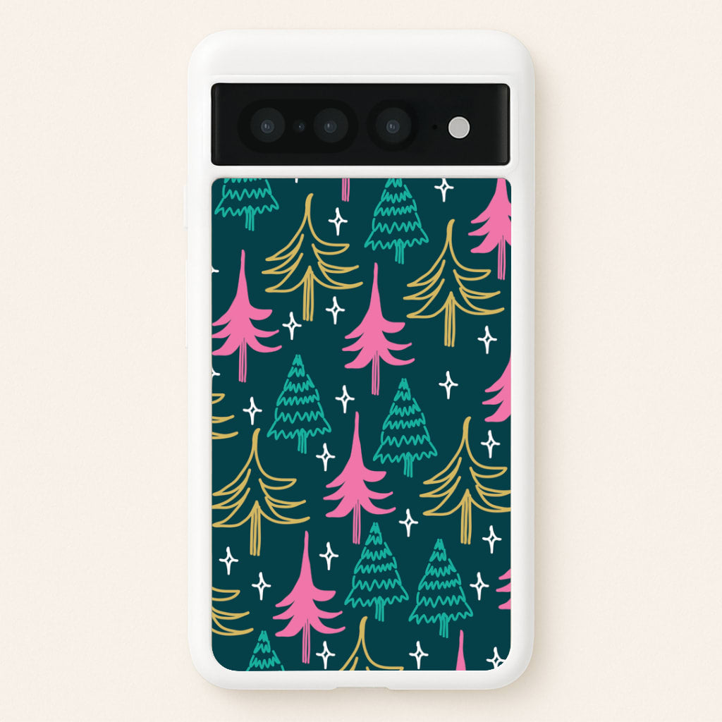 Colourful Sketched Christmas Trees Pattern Google Pixel 7 Pro Case