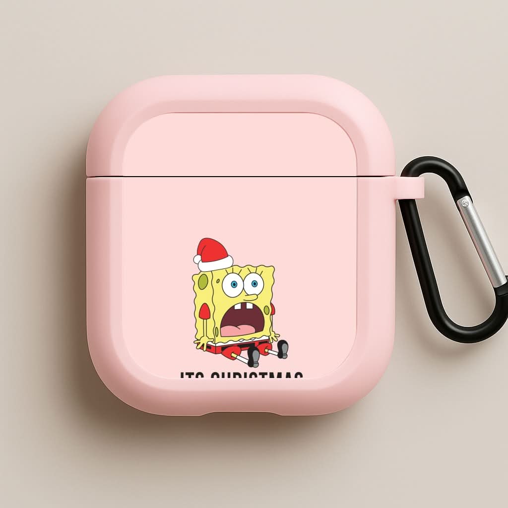 It's Christmas Cartoon Sponge Pink AirPods Case