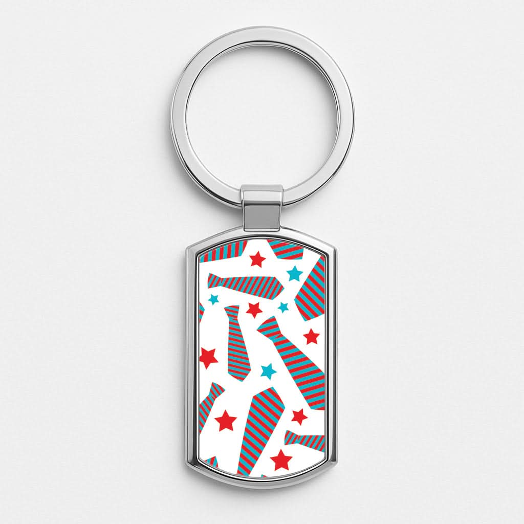 Tie And Stars Pattern Silver Metal Keyring