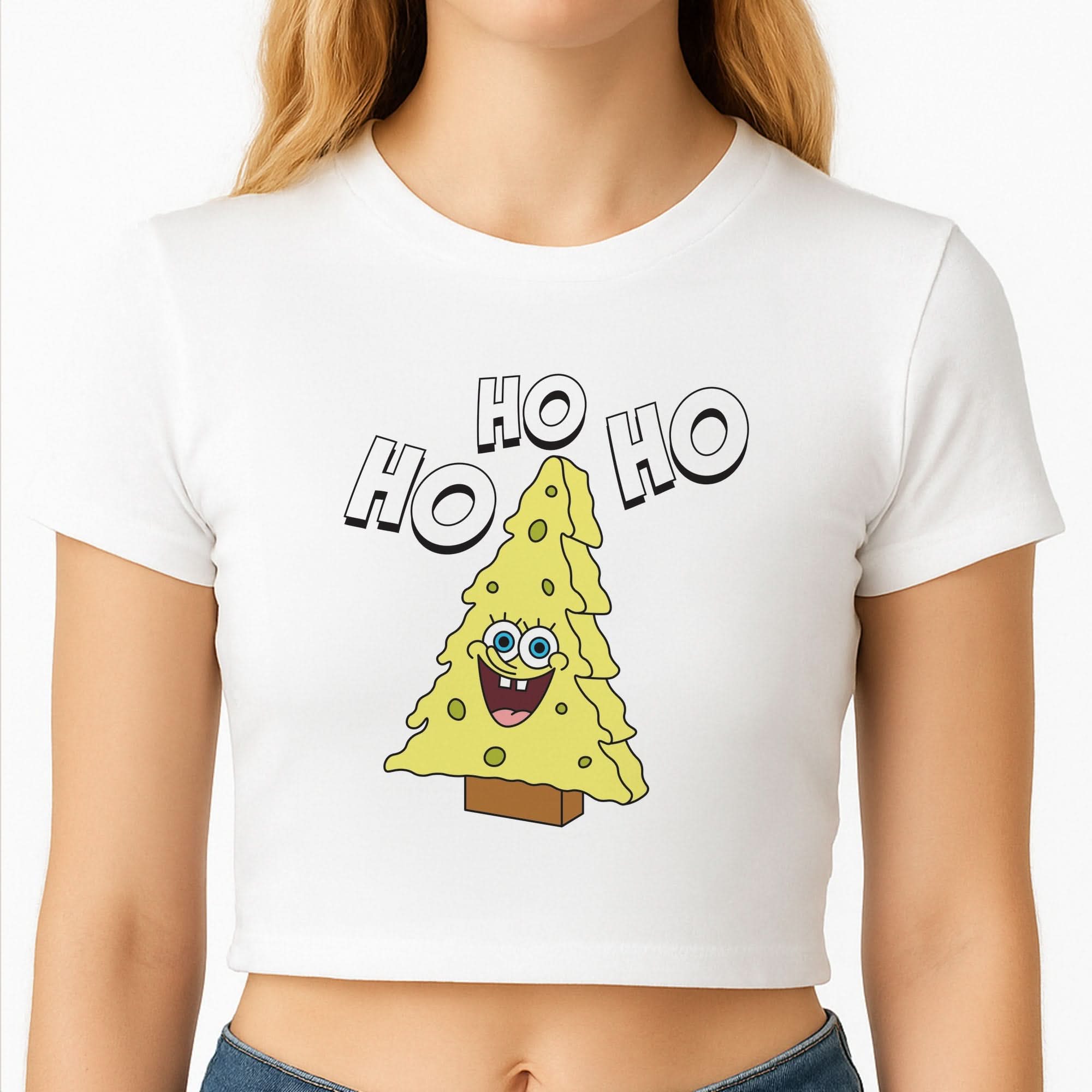 Christmas Tree Cartoon Sponge Crop Top