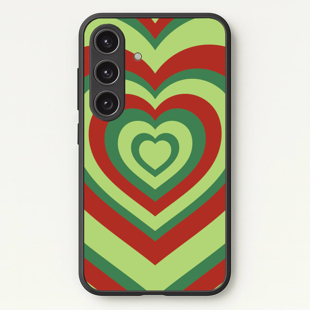Red And Green Trippy Heart Christmas Pattern Galaxy S24 Plus Case