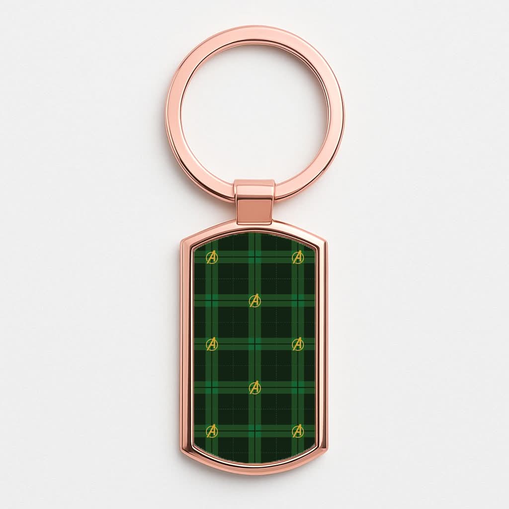 Superhero Team Green Tartan Pattern Rose Gold Keyring
