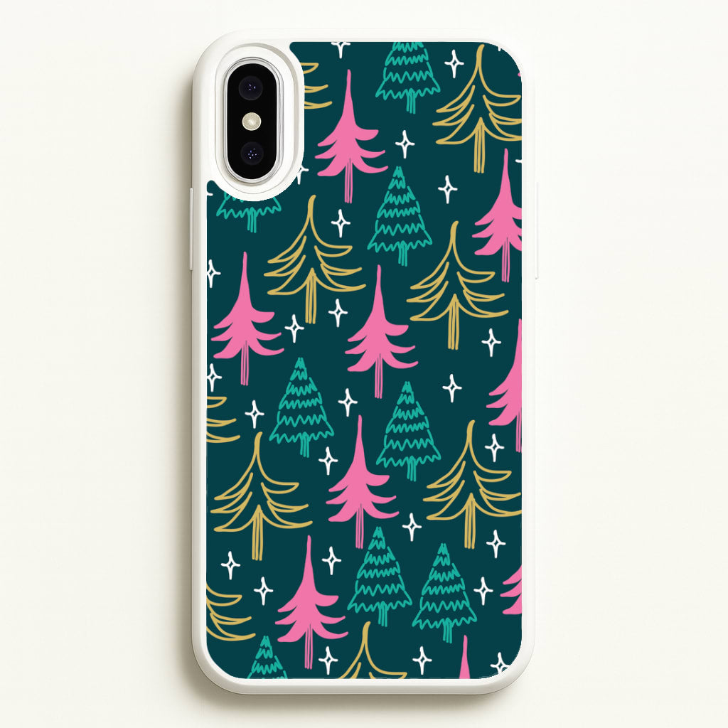 Colourful Sketched Christmas Trees Pattern iPhone XS Max Case