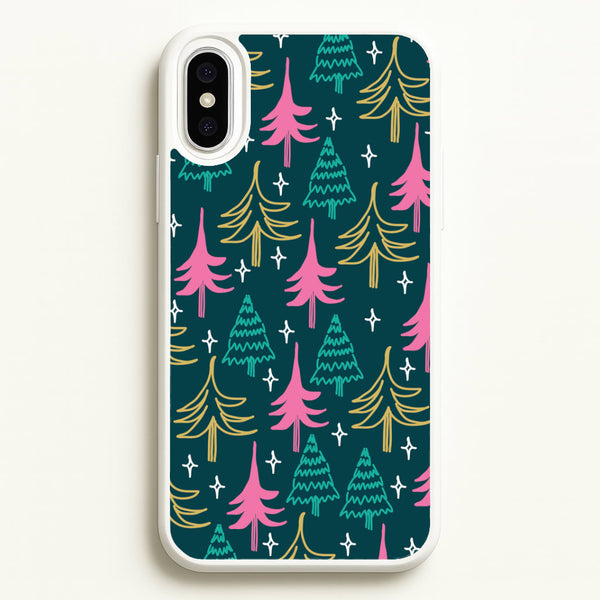 Colourful Sketched Christmas Trees Pattern iPhone XS Max Case