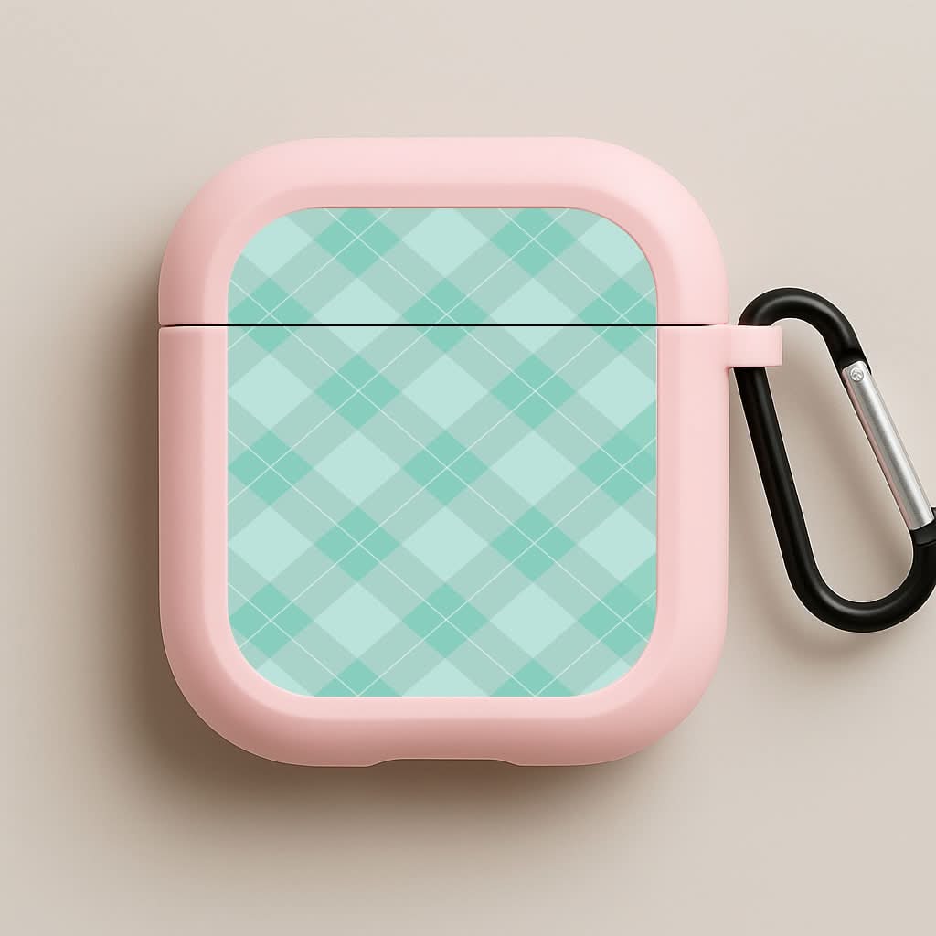 Light Cyan Tartan Christmas Pattern Pink AirPods Case