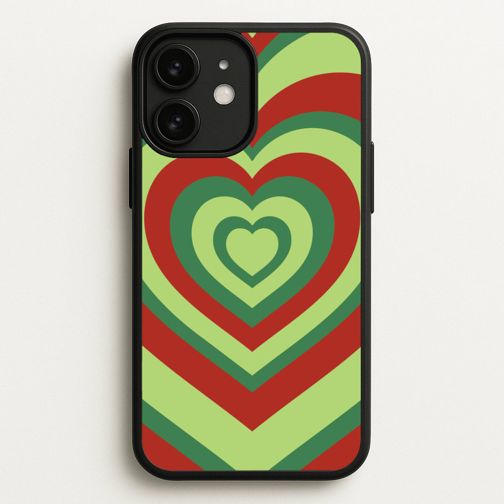 Red And Green Trippy Heart Christmas Pattern iPhone 11 Case