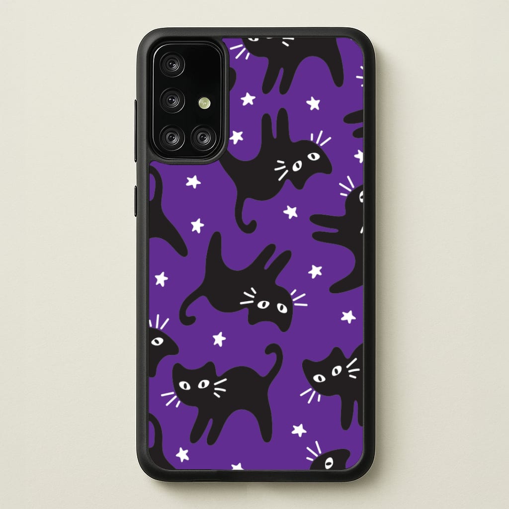 Cartoon Black Cats And Stars Pattern Galaxy A71 Case