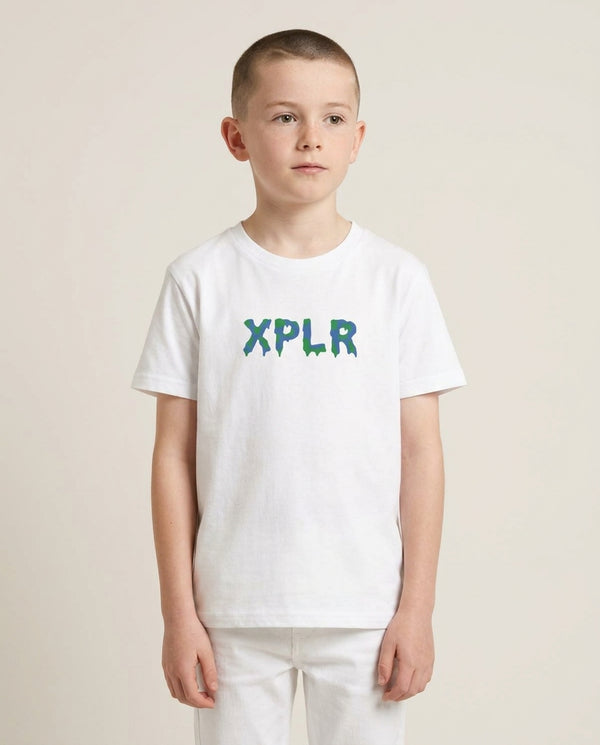 XPLR - S & C Kids T-Shirt — White Front, worn