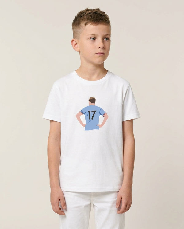 De Bruyne - Football Kids T-Shirt — White Front, worn