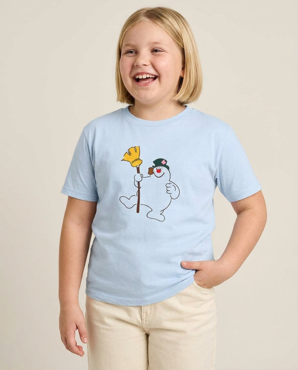 Broom - Snowman Kids T-Shirt — Blue Front, worn